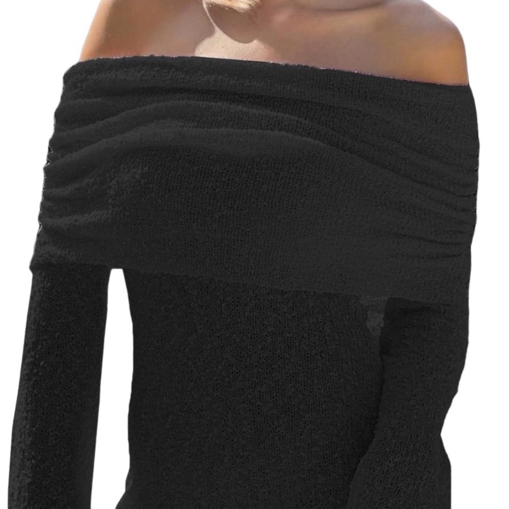 Off-Shoulder Black Women's Sweater Dress